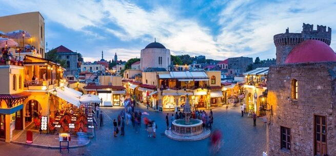 Rhodes Old Town Square at night