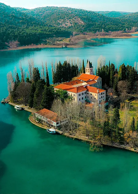 Visovac Monastery on its island in Krka National Park, Croatia
