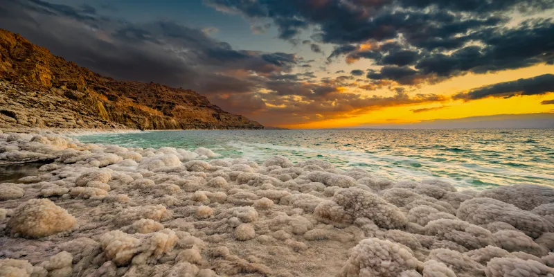 Dead sea salt formations sunset