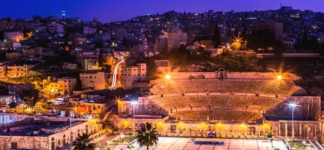Amman Theatre at night Jordan